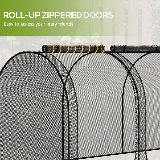 Outsunny 9' x 4' Crop Cage, Plant Protection Tent with Three Zippered Doors, Storage Bag and 4 Ground Stakes, for Garden, Yard, Lawn, Black