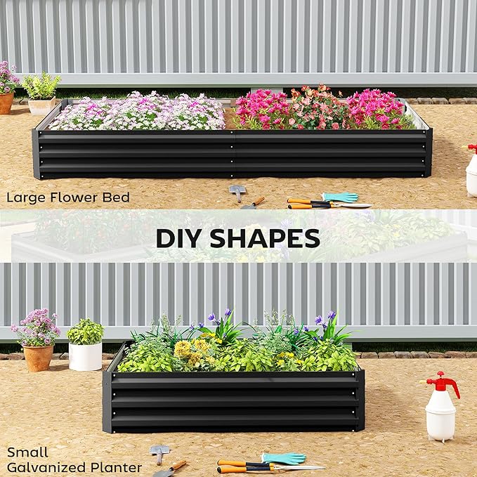 Outsunny Galvanized Raised Garden Bed, 8' x 3' x 1' Metal Planter Box, for Growing Vegetables, Flowers, Herbs, Succulents, Black