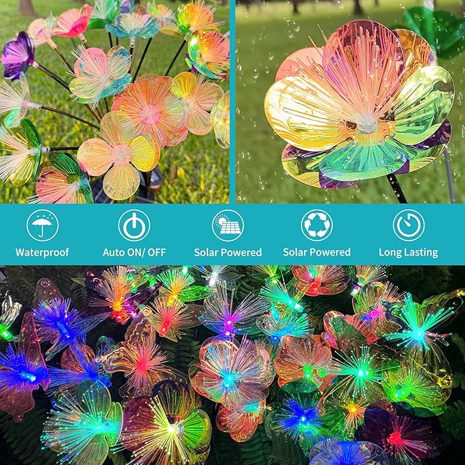 JJGoo 2 Pack Solar Garden Lights, Solar Flower Swaying Light for Outside, New Upgraded Outdoor Waterproof Light for Garden Patio Yard Front Porch Decor