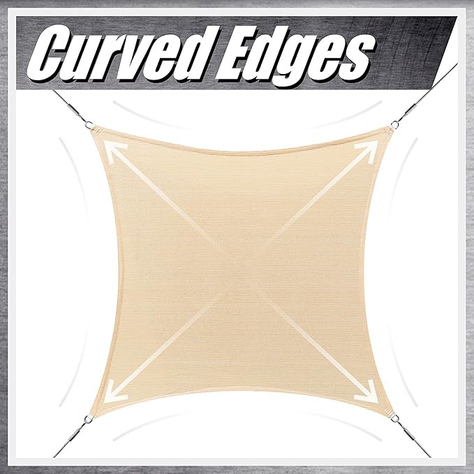 ColourTree 14' x 14' Beige Rectangle CTAPS16 Sun Shade Sail Canopy Mesh Fabric UV Block UPF50 - Commercial Heavy Duty - 190 GSM - 3 Years Warranty