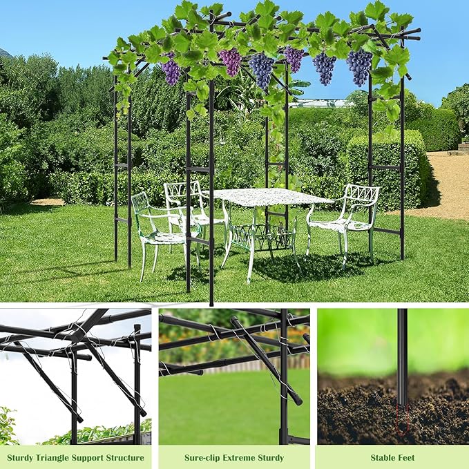 Garden Arch Trellis, 87in H x 118in L Large Garden Arch Arbor Trellis for Climbing Plants Outdoor Plant Support for Cucumber Grape Vine,Tall Metal Gardens Archway for Lawn Party Ceremony
