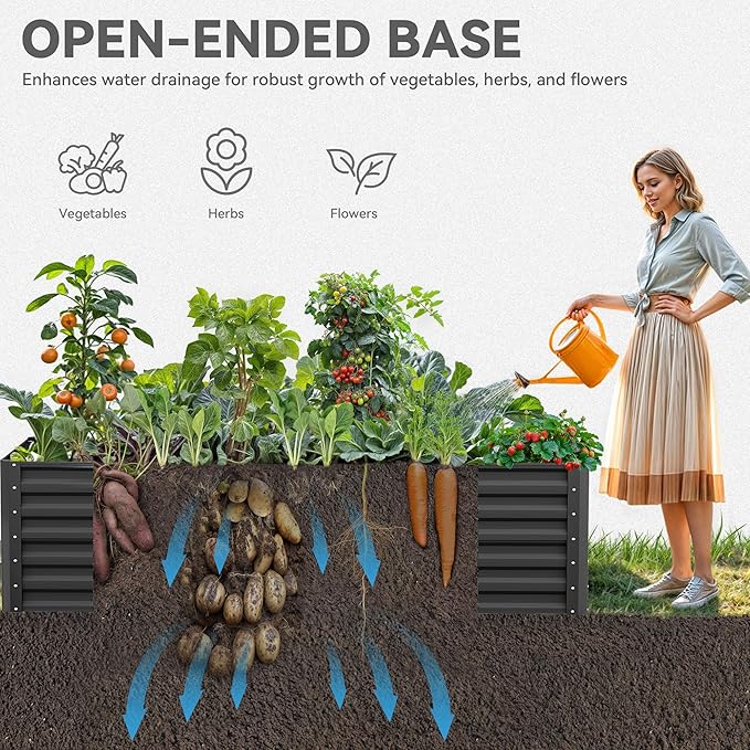 YITAHOME 6x3x2ft 2pcs Large Raised Garden Bed Kit, Galvanized Metal Planter Box with Gloves, Ground Nails, Support Rod, Outdoor Above Ground Planters for Plants Vegetables Flowers, Black