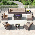 Kullavik 11 Pieces Outdoor Patio Furniture Set,PE Wicker Rattan Sectional Sofa Patio Conversation Sets with 43" 55000BTU Gas Propane Fire Pit Table,Swivel Rocking Chairs Set,Sand
