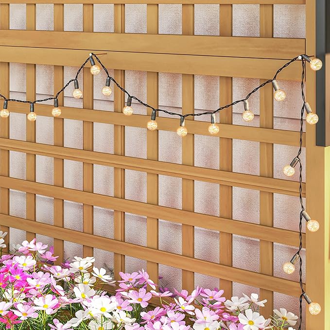 Outsunny Wood Planter with Trellis, Raised Garden Bed for Climbing Plants w/Drainage Holes and Roof, 35.5" x 17.75" x 72", Yellow