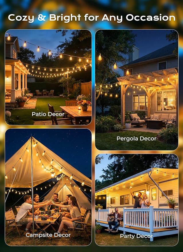 Brightown 76FT Solar String Lights Outdoor Waterproof, Patio Lights with Remote and 23+1 LED Shatterproof Bulbs, Dimmable & Timable, 3 Light Modes, Solar Lights Outdoor for Yard Camping Party Outside