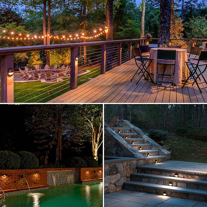 SUNVIE 5W LED Low Voltage Deck Lights, 12-24V Step Lights Outdoor with Fastlock2 Wire Connectors, Low Voltage Landscape Lighting 3000K Warm White Deck Stair Light Waterproof for Fence Post, 6 Pack
