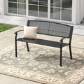 50.4" Garden Bench, Metal Outdoor Bench with Backrest and Curved Armrests for Patio Porch Lawn, Black