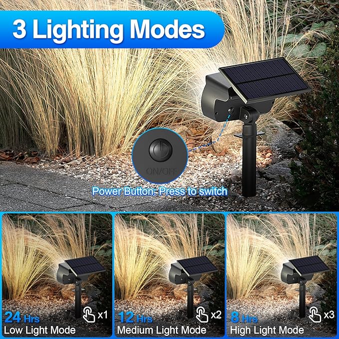 108 LED Solar Spot Lights Outdoor, Solar Lights Outdoor IP65 Waterproof, 3 Modes Solar Landscape Spotlights, Large Solar Powered Panel Lights for Garden Yard Pathway(Cool White/6 Pack)