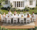 SERWALL Patio Dining Sets for 10 Person, HDPE Dining Set with 2 Tables, 8 Armless Chairs and 2 Armed Dining Chairs, White