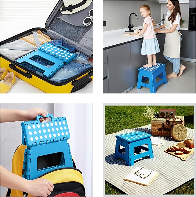 Utopia Home Folding Step Stool with Handle – 9 Inch Anti Slip Collapsible Stool – Holds Up to 300 lbs – Sturdy Plastic Step Stool Foldable for Kitchen, Bathroom and Home Use (1-Pack, Blue)