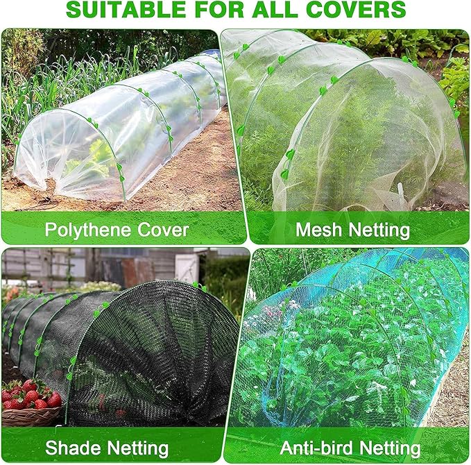 60pcs Garden Hoops for Raised Beds Wide, 8ft Greenhouse Hoops Grow Tunnel for Row Cover Netting, Adjustable Fiberglass Rust-Free Garden Bed Plant Hoops Support DIY Frame Stake for Outdoor, 40pcs Clips