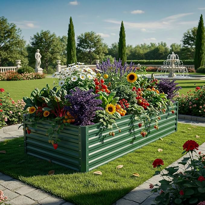 YITAHOME 6x3x2ft Large Raised Garden Bed Kit, Galvanized Metal Planter Box with Gloves, Ground Nails, Support Rod, Outdoor Above Ground Planters for Plants Vegetables Flowers, Green