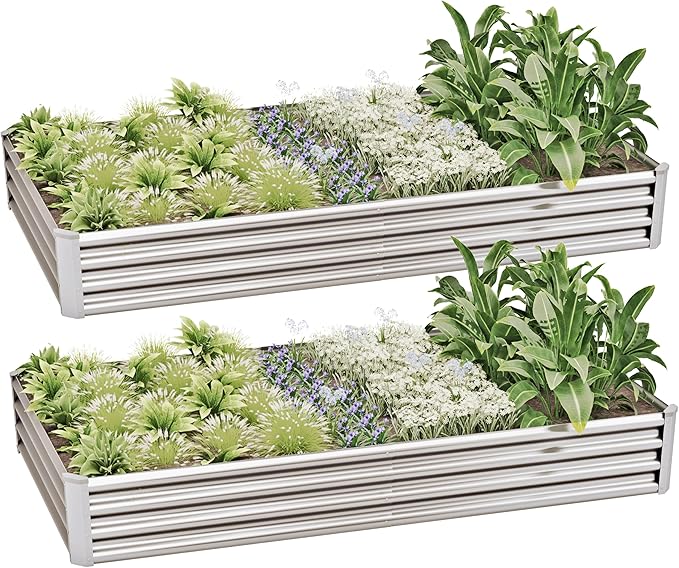8x4x1ft(2 Pack) Galvanized Raised Garden Bed Kit, Galvanized Planter Garden Boxes Outdoor, Metal Raised Garden Beds for Vegetables,Fruits, Flower,Silver