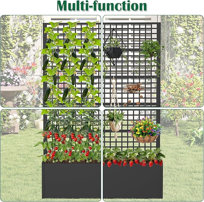 Metal Planter Box with Trellis 47" L x 16" W x 72" H, Raised Garden Bed with Privacy Screen, Privacy Planters for Climbing Plants, Flowers, Vegetables, Fruits