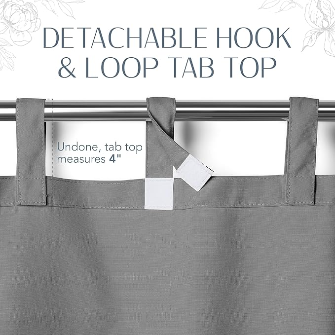 Elrene Home Fashions Matine Weatherproof Tab-Top Indoor/Outdoor Solid Color Curtain Panel for Porch, Pergola, Patio, Deck, 52”W x 108”L, Gray