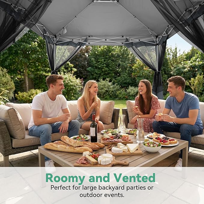 COBIZI 12x12 FT Pop up Gazebo on Clearance Outdoor pop up Canopy Tent,carpas para Patio, Shelter Tents with Sandbags & Portable Carry Bag, Patio Gazebos for Camping, Garden & Lawn, Darkgrey(Upgraded)