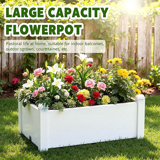 14 Gallon Raised Garden Bed, Self-Watering Raised Planter Box with Drainage Plug & Gauge for Vegetables Flowers Herbs Succulents, Rustproof Resin for Backyard Patio Porch (Ashen)