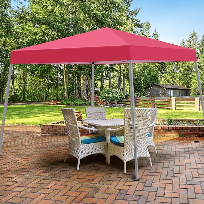 Canopy Tent, 10X10 FT Pop Up Canopy Outdoor Instant Tent Slant Legs with Carrying Bag, Portable Gazebo Shelter for Patio Deck Garden and Beach - 8X8 FT Canopy Cover (Red)