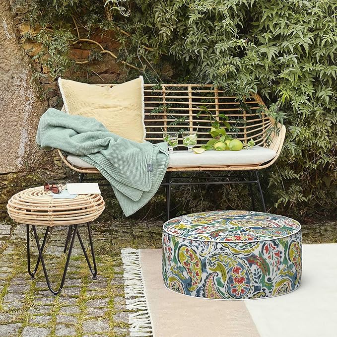 LVTXIII Inflatable Stool Ottoman Footrest with Handle, Decorative Fade-Resistant Foot Stool, Indoor or Outdoor Pouf for Home Garden and Camping Use, D21 x W 21 x H9, Paradise Paisley