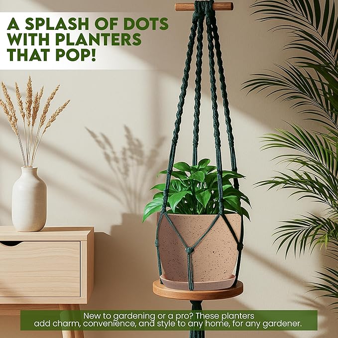 Utopia Home - Spotty Plant Pots Indoor with Drainage - 7/6.6/6/5.3/4.8 Inches Flower Pots - 5 Pack Plastic Planters - Ideal for Stocking Stuffers - (Speckled Peach Pink, Pack of 5)