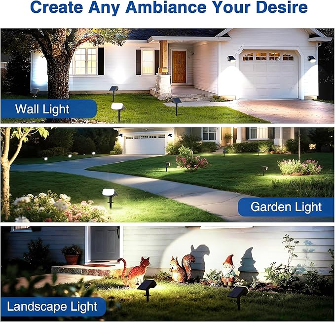 Solar Lights Outdoor Waterproof IP65, Super Bright LED with Lens, 6500K 2 Lighting Modes, Solar Powered Yard Garden Solar Spot Lights for Outside Landscape Auto On/Off -8 Pack