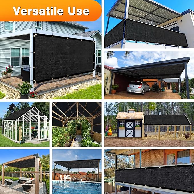 Artpuch Outdoor Pergola Shade Cover 10x19 FT Sun Shade Cloth with Grommets Black 90% UV Protection Canopy Patio Privacy Screen (Customized Available)