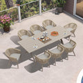PURPLE LEAF 9 Piece Longer Outdoor Dining Set with Patio Aluminium Dining Table and Wicker Chairs Modern Furniture Cushions Sets for Backyard Indoor Decor Kitchen Champagne