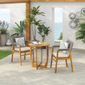 Christopher Knight Home Zed 3 Pieces Outdoor Dining Set, Acacia Wood Dining Chairs and Table, Slats Panel Design Round Table, Wooden Frame, 2 Seater Bistro Set for Balcony Backyard Garden, Teak+Grey