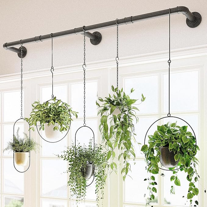 Bamworld Window Plant Hanger Indoor 63in Hanging Planters for Indoor Plants Hanging Plants Holder Hanging Rod Window Plant Shelves Wall Planters Pot/Chain/Plant Not Included(Black)