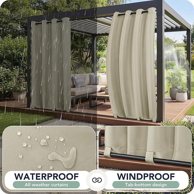 Gazebo Curtains Outdoor Waterproof 6 Panels - Windproof, Privacy, Weatherproof Outside Drapes for Patio Pergola Porch, Grommet Top and Tab Bottom Drape, 54x84 Inch, Taupe