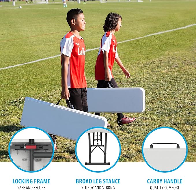 LIFETIME Portable Folding Bench, 6‑Foot Fold‑in‑Half, UV‑Resistant Seat, Powder‑Coated Steel Frame, Lightweight, Stain‑Resistant, Non‑Marring Foot Caps, Indoor/Outdoor Portable Seating