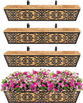 4 Pack 30 Inch Window Boxes Planters Railing Planter Box with Adjustable Brackets & Coco Liners Fabric Plant Grow Bags Deck Railing Planter Boxes Balcony Hanging Flower Box for Outdoor Plants