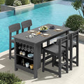 SERWALL Outdoor Bar Table and Chairs Set, 5-Piece HDPE Counter Height Patio Dining Sets with Storage and Wine Rack, Rectangular High Top Bar Table with 4 Bar Stools for Garden, Backyard, Gray
