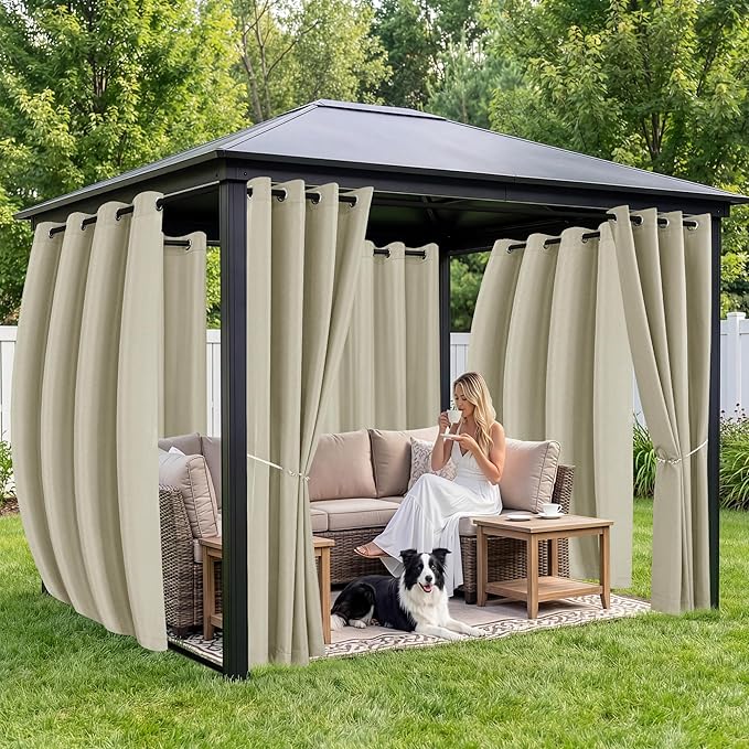 Gazebo Curtains Outdoor Waterproof 6 Panels - Windproof, Privacy, Weatherproof Outside Drapes for Patio Pergola Porch, Grommet Top and Tab Bottom Drape, 54x84 Inch, Taupe