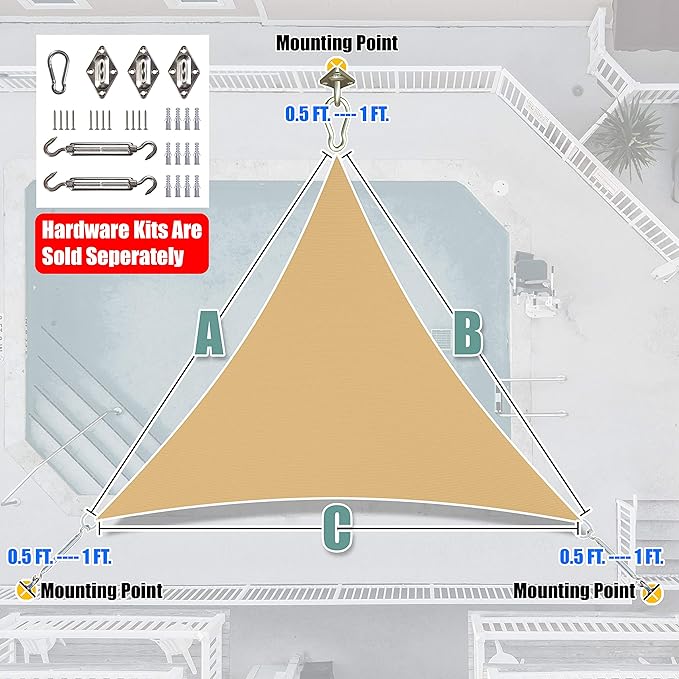 Amgo 10' x 10' x10' Sand Beige Triangle Sun Shade Sail Outdoor Canopy Awning UPF50+ AGTAPRT12, 95% UV Blockage, Water & Air Permeable, Commercial Standard Heavy Duty (We Make Custom Size)