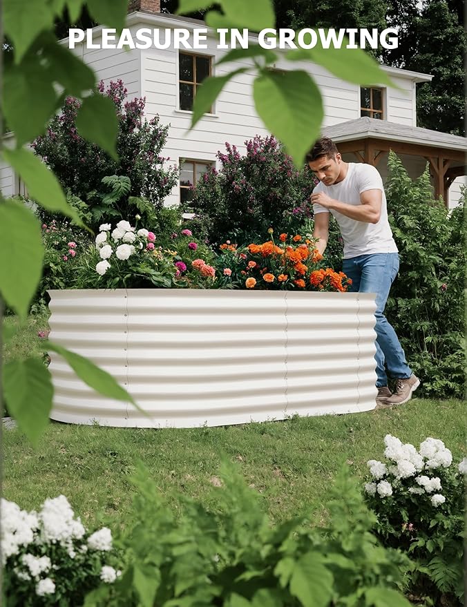 GarveeLife 8x4x2 ft Galvanized Raised Garden Bed - 24“ Tall Metal Planter Box for Vegetables, Flowers, Herbs, Rust-Resistant Outdoor Garden Box, Easy Assembly Raised Beds for Gardening, Beige