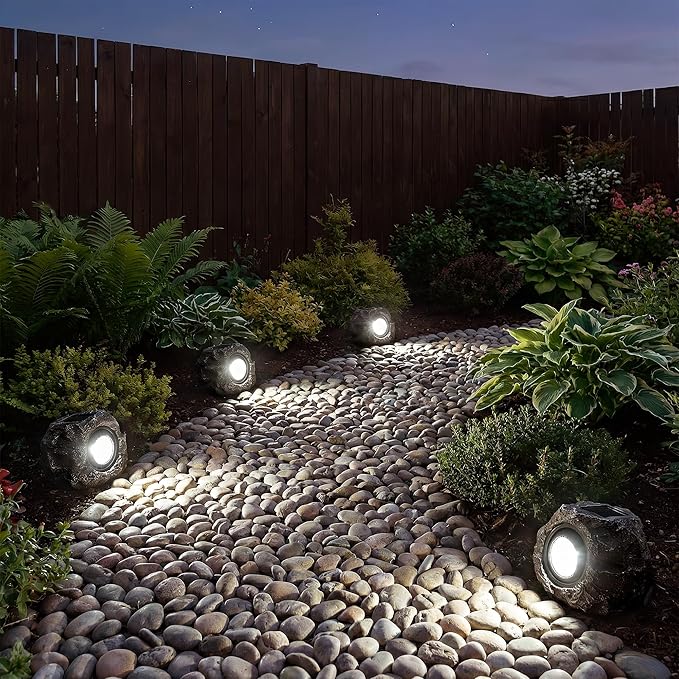 Solar Rock Lights Outdoor Garden Waterproof - Super Bright LED Solar Spotlights, Solar Powered Landscape Path Decorative Garden Stone Lights for Pathway, Walkway, Yard, Patio (4 Pack)