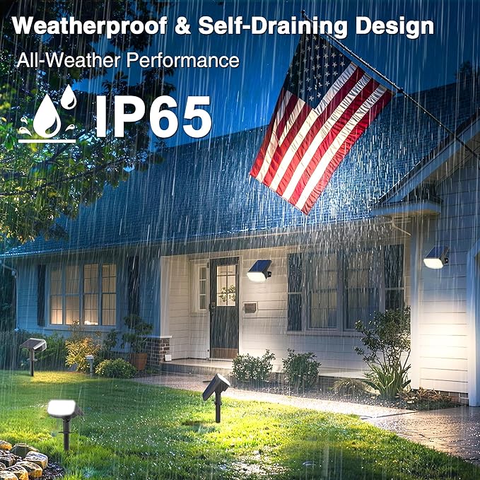 Solar Lights Outdoor Waterproof IP65, Super Bright LED with Lens, 6500K 2 Lighting Modes, Solar Powered Yard Garden Solar Spot Lights for Outside Landscape Auto On/Off -8 Pack