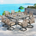 Patio Dining Set 9 Piece, 8 x Woven Rattan Swivel Chairs with Waterproof Cushion, 60" Square Metal Dining Table with Umbrella Hole, Outdoor Table and Chairs Set for Backyard Lawn and Deck, Beige