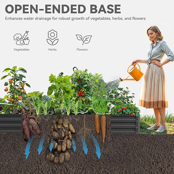 YITAHOME 96x48x12 in 2pcs Galvanized Raised Garden Bed Kit, Large Metal Planter Box with Gloves, Safety Rubber & Support Rod, Outdoor Flower Bed for Plants Vegetables, Black