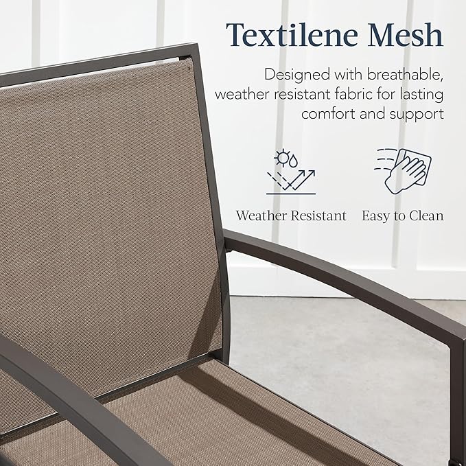 Best Choice Products Outdoor Bar Stools Set of 2, Bar Height, Patio Furniture, All Weather Mesh Design w/Armrest - Brown/Brown