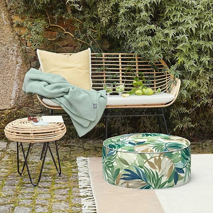 LVTXIII Inflatable Stool Ottoman Footrest with Handle, Decorative Fade-Resistant Foot Stool, Indoor or Outdoor Pouf for Home Garden and Camping Use, D21 x W 21 x H9, Lush Leaf Green