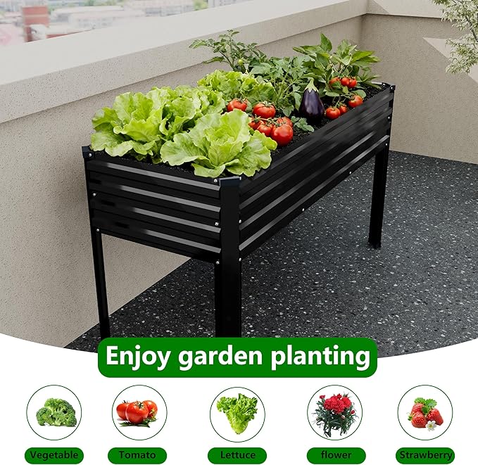 MGNO 2PCS Galvanized Raised Garden Bed Outdoor with Legs,48×18×32in Metal Elevated Raised Planter Box for Backyard, Patio, Balcony, 300lb Capacity,Black