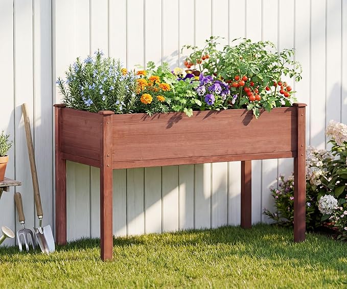 Raised Garden Bed with Legs, 48x24x30'', Outdoor Wood Elevated Planter Box, Thick Legs, w/Liner