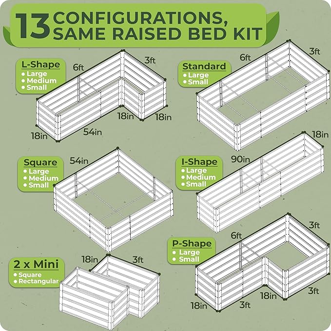 Modular Raised Garden Beds Kit - 6x3x2 Tall 13 in 1 DIY Custom Shapes Metal Raised Beds for Vegetables Flowers Patio Ground Planter Box - Galvanized Raised Garden Beds for Outdoor with Powder Coating