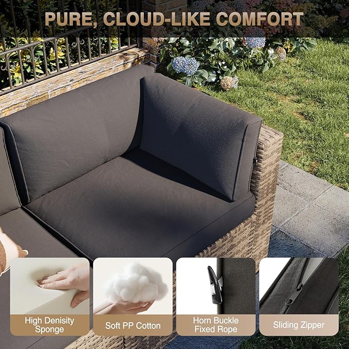 Aoxun Patio Furniture Sets, 10-Piece Outdoor Patio Furniture with Thick Cushions, Wicker Outdoor Conversation Set Sectional Sofa for Backyard, Poolside, Garden