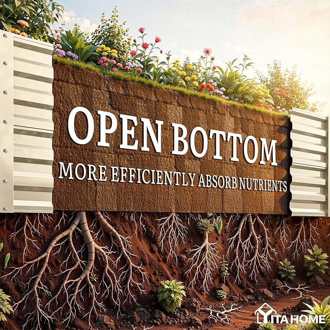 YITAHOME 6x3x2ft 2pcs Large Raised Garden Bed Kit, Galvanized Metal Planter Box with Gloves, Support Rod, Outdoor Above Ground Planters for Plants Vegetables Flowers, Cream Yellow