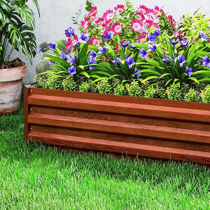 Outsunny Galvanized Raised Garden Bed, 8' x 3' x 1' Metal Planter Box, for Growing Vegetables, Flowers, Herbs, Succulents, Natural Wood