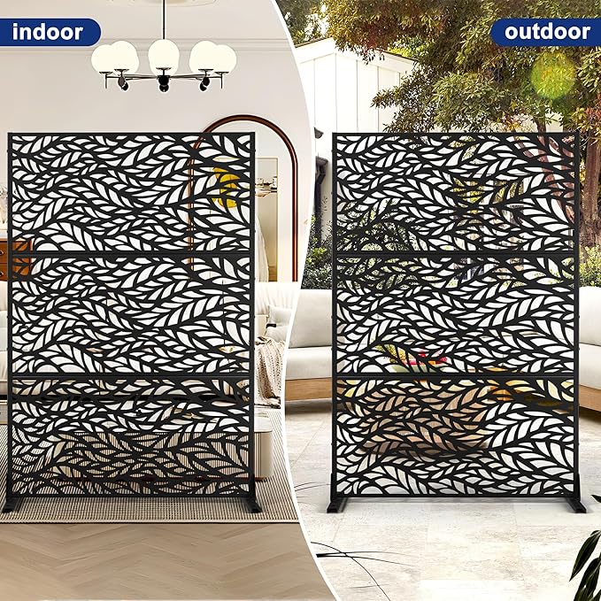 Outdoor Privacy Screen,72" H×47" W Metal Privacy Screen, Freestanding Privacy Fence Panels for Patio