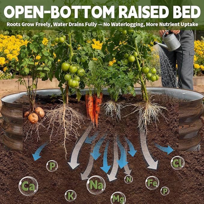 Galvanized Raised Garden Bed Outdoor, Large Raised Bed for Gardening, 2Pcs 6x3x1ft Oval Metal Planter Box for Vegetables, Fruits, Flowers, Dark Brown Wood Grain